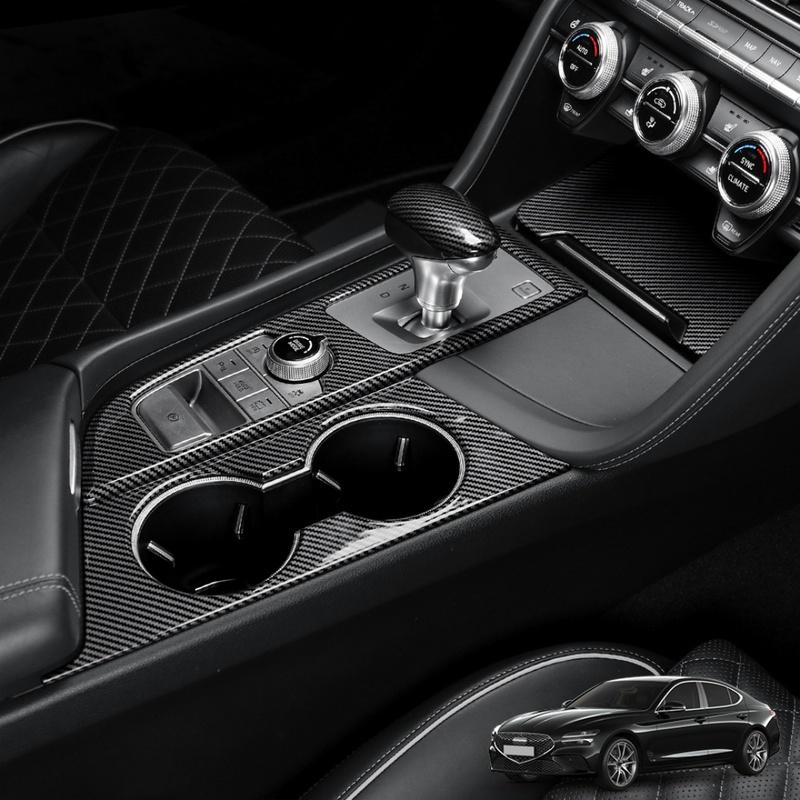 2PCS Auto Central Control Panel Gear Box Water Cup Fram Protective Covers ABS Material For Genesis G70 -2026 Left-hand Drive