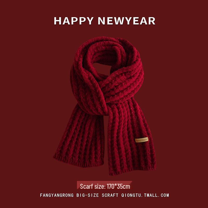 Women's Red Angora Wool Knitted Scarf - Autumn & Winter 2025 Style