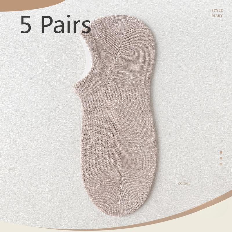 5 Pairs of Boneless Boat Socks Men's Summer Thin Mesh Breathable Socks Invisible Not Off The Heel Anti-odour Shallow Mouth Short Socks