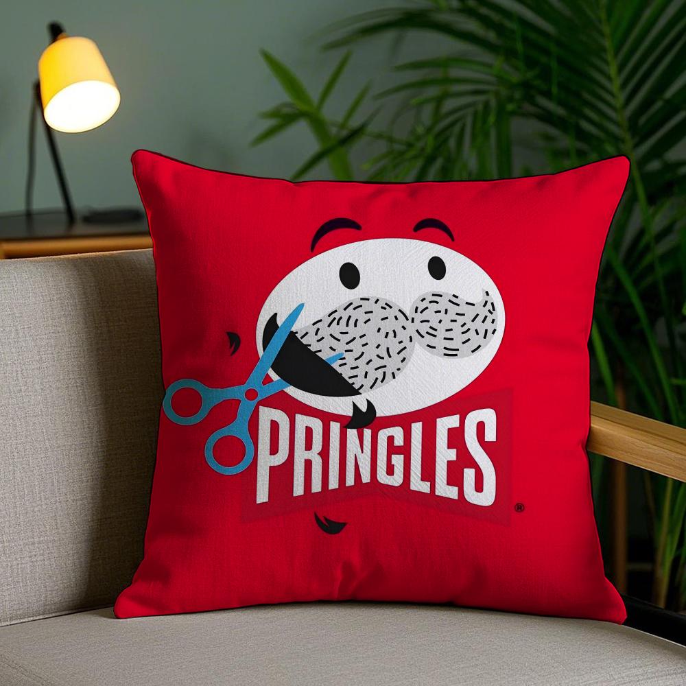 Classic P-Pringles Cushion Cover Plush Fabric Soft Double-Sided Printed Sofa Pillow Case Colorfast Home Decor Gift