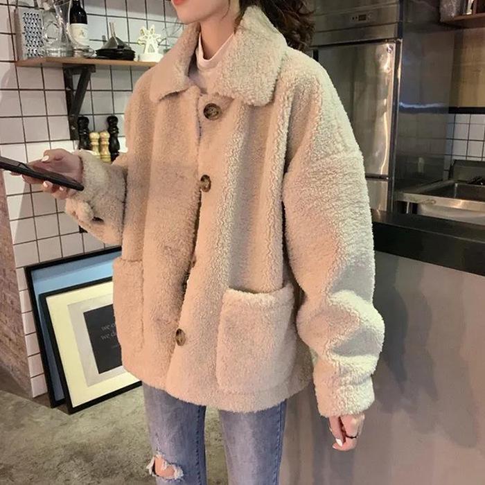 Petite Women's Casual Lambswool-Style Coat - Autumn/Winter Warmth, Loose Fit