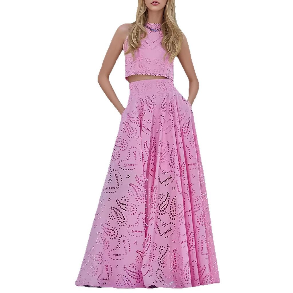 Women's Sleeveless Lace-Up Cropped Top and Maxi Skirt Set