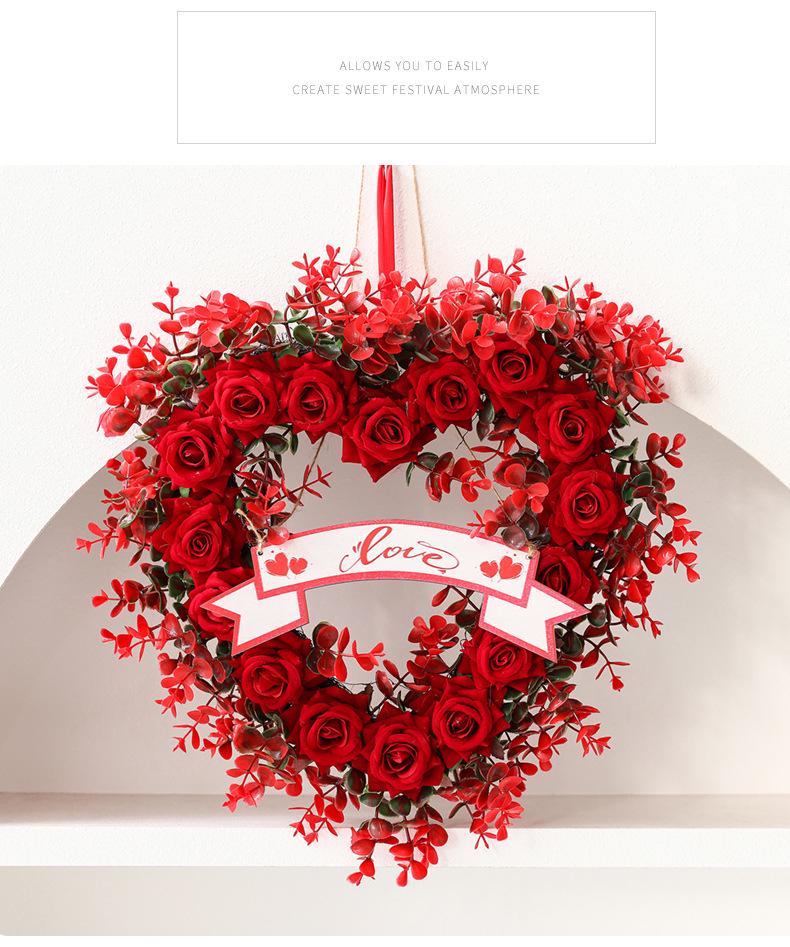 Valentine's Day & Mother's Day Red Rose Heart Wreath for Weddings & Home Decor