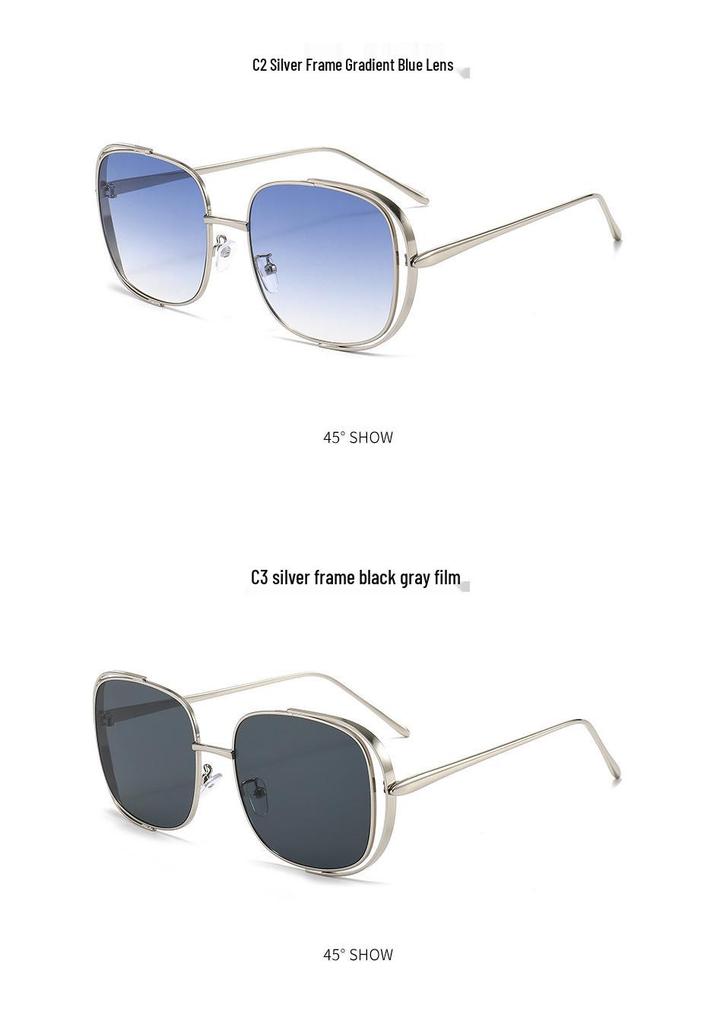 European Style Square Frame Metal Sunglasses with Hollow-Out Design and UV Protection