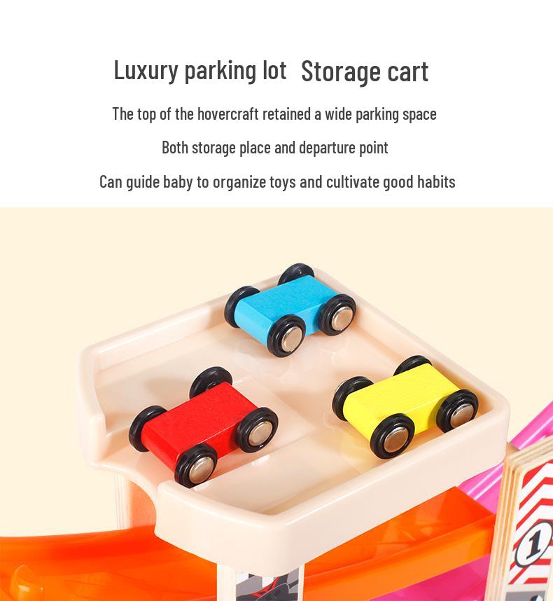 Children's Wooden Multi-Layer Racing Track Toy with Inertial Glider Cars