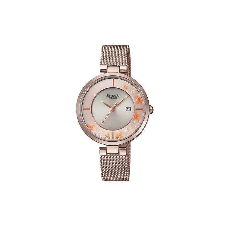 CASIO Women s SHEEN Silver Watch SHS-C110CGM-4AUPFH-person Rose Gold Strap