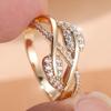 Women's Interwoven Leaf Ring Fully Encrusted with Synthetic Zircon, Open Layered Design Suitable for Daily Wear, Weddings, and Banquet Parties