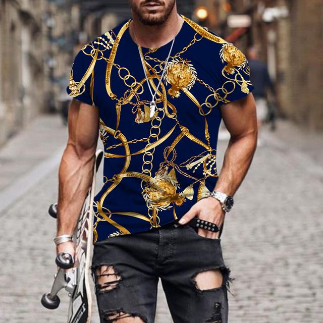 2022 Luxury High-end Pattern 3D Print Men's T Shirt O Neck Short Sleeve Funny Streetwear Summer Loose Male Oversized Tops Tees