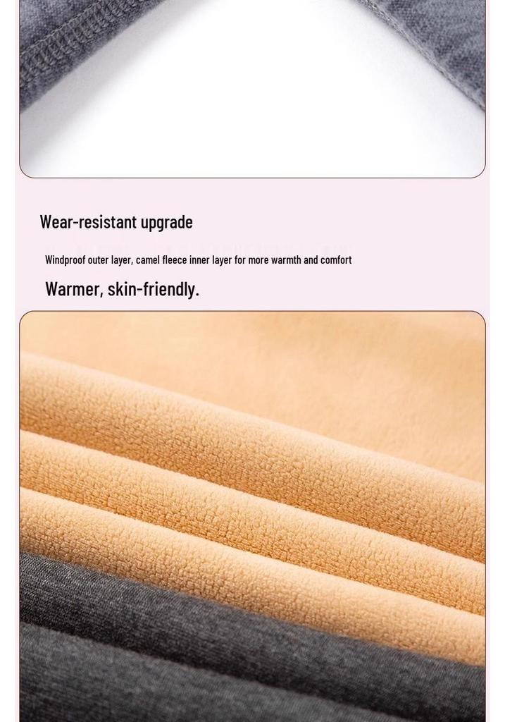 Men's Gray Thermal Camel Hair Leggings with Fleece Lining - Thick, High Elasticity, Tight-fitting, Warm Winter Cotton Pants