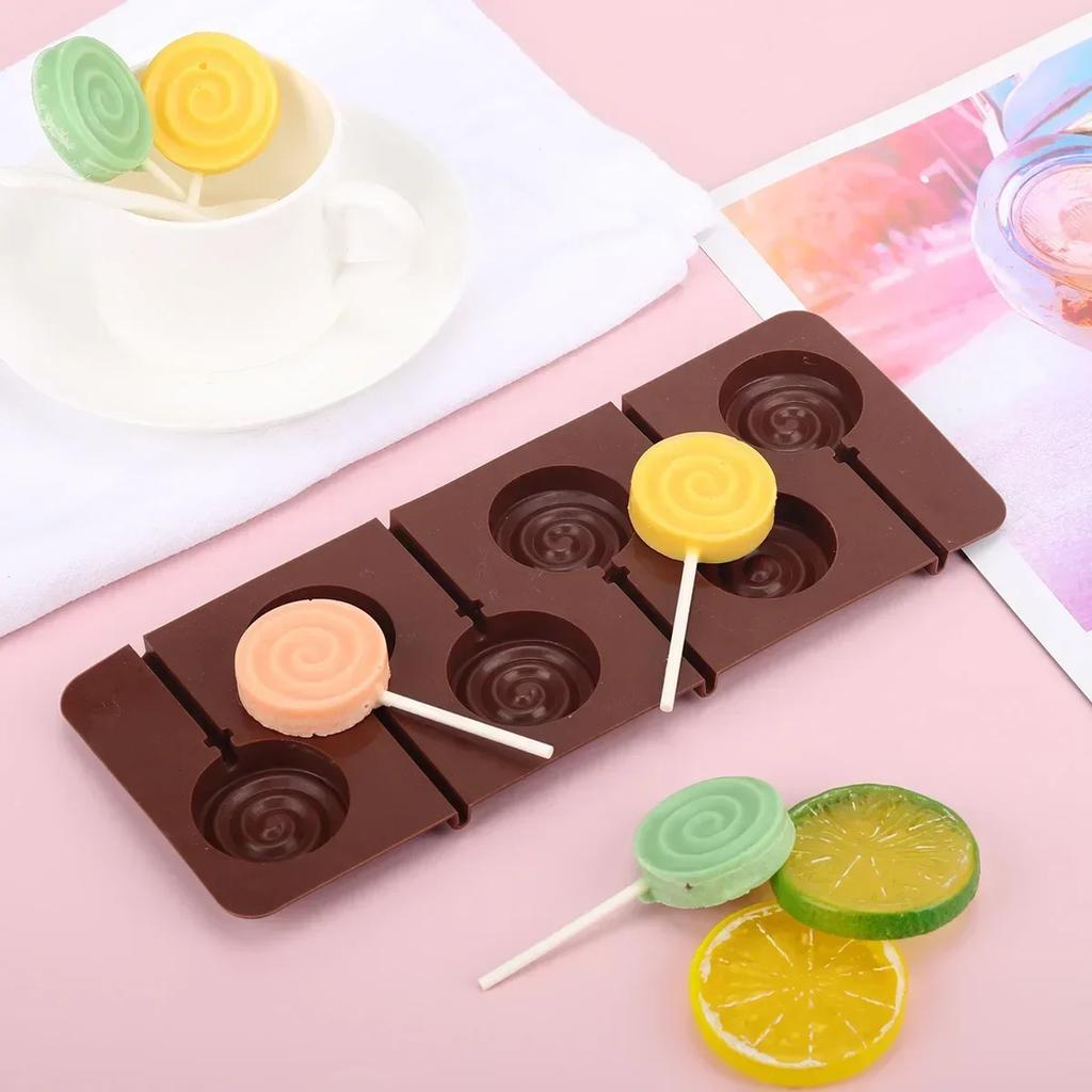 6 Cavity Consecutive Whirlpools Lollipop Molds Handmade Chocolate Mold DIY Chocolate Cheese Stick Silicone Mold Kitchen Bakeware
