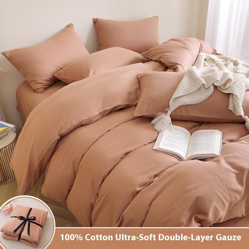 Pure Cotton Bedding Set Four-piece Skin-friendly, Breathable and Comfortable Washed Sheets Quilt Covers Pillowcases