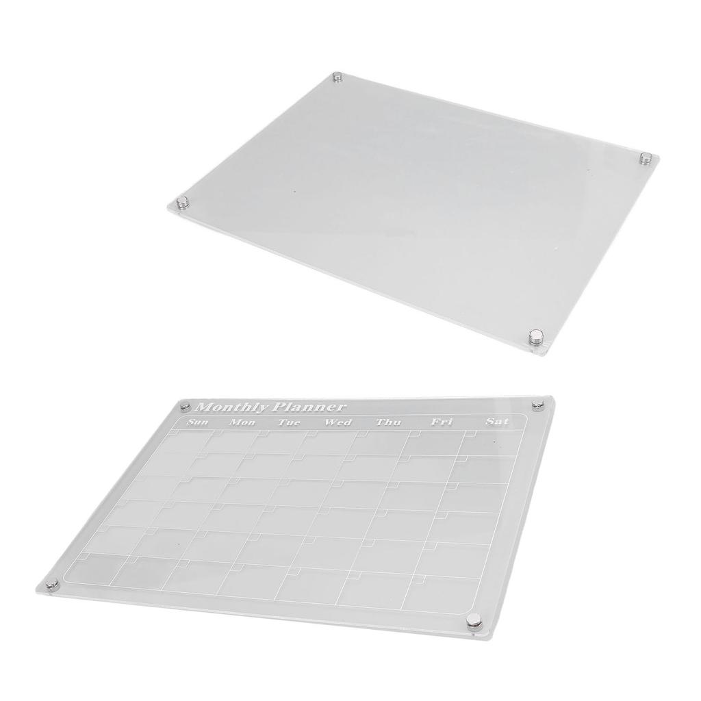 2 Pcs Set Acrylic Dry Erase Board 15.7x11.8in Clear Monthly Calendar and Blank Memo Board with 6