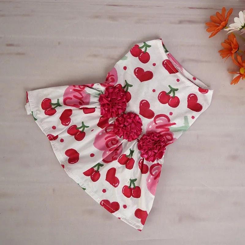 Rochie pentru animale de companie Haine pentru câini Rochie cu trandafiri de vară Top cireș Teddy Pomeranian Haine drăguță Haine pentru câini pentru câini de talie mică