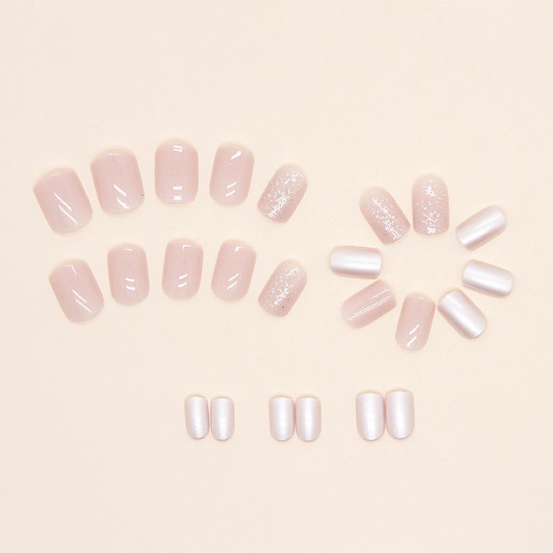 24 Pieces Short Pink Tender Girl Glitter Powder Pearlescent Manicure Cute Natural Sweet Ins Wind Boxed Batch
