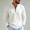 Men S Linen Blend Stand Collar Long Sleeve Loose Fit Zip Polo Shirt