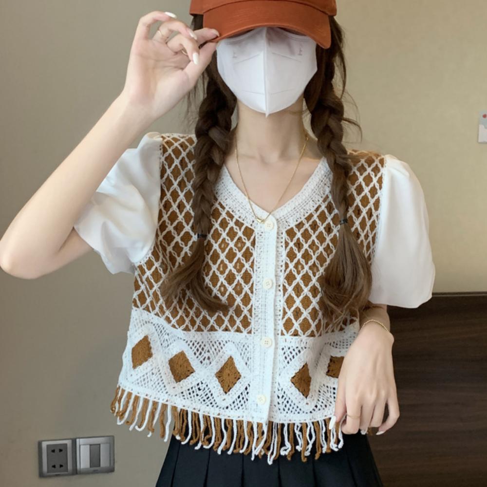 

Ethnic Style Crochet Knit Vest Waistcoat Lattice Hollow Knit Vest Cardigan Fashion Autumn синий