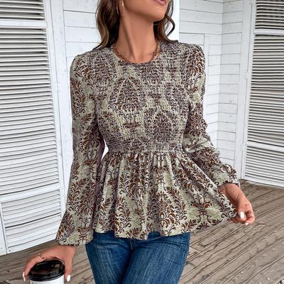 Women's Fashion Casual Summer Spring Long Sleeve O-Neck Blouses & Shirts