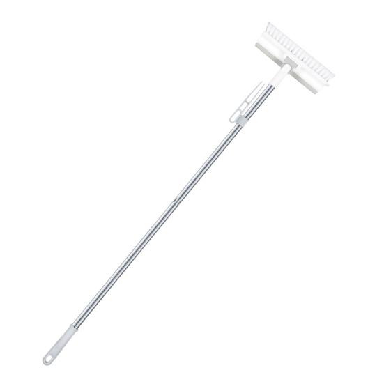 2-in-1 Scalable Floor Cleaning Scrub Brush with Long Handle Portable V-Shaped Stiff Bristle Cleaning Brush with Squeegee