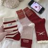 Big Red Socks, Women's Bow Polka Dot Mid-calf Socks, Wedding Red Striped Cloth Label New Year Socks, Dui Dui Socks