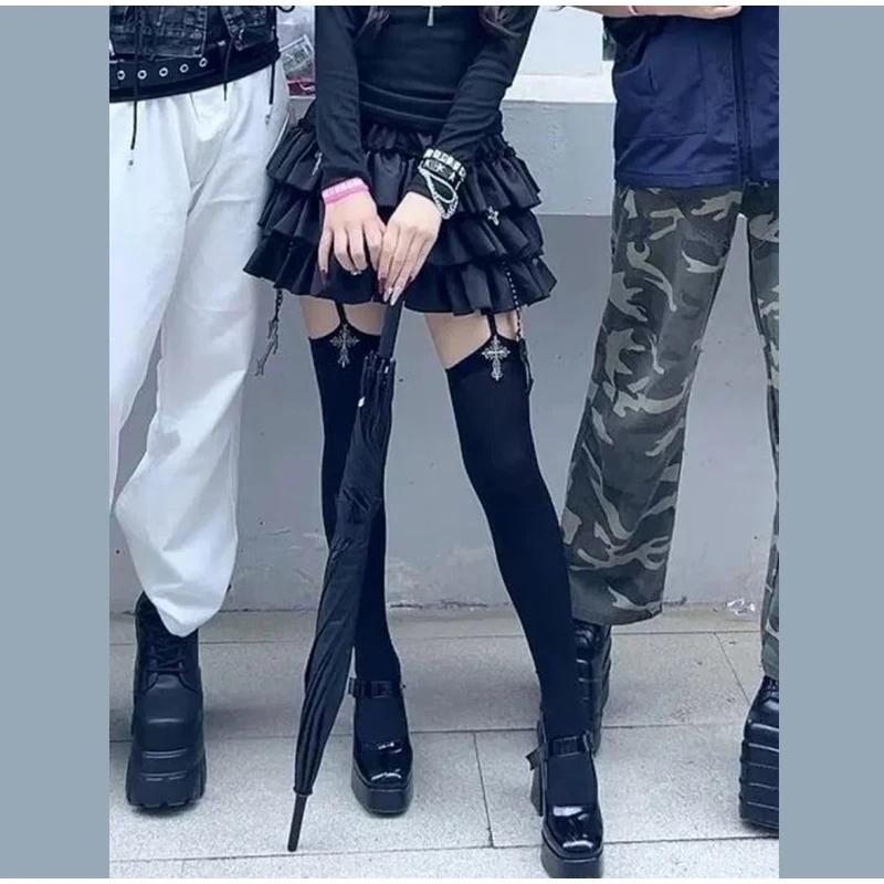 Gothic Cross Stockings Women's Sexy Belt Black Stockings Knee-socks Stocking White Thigh Highs Socks Lolita Cosplay Pantyhose