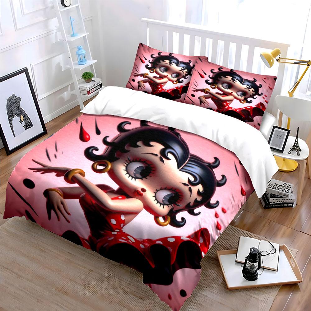 Vintage cartoon character Red Polka Dot Dress Duvet Cover SetRetro Pinup Cartoon Bedding Includes 1 Duvet Cover 2 Pillowcase