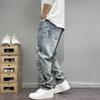 Spring Autumn Printed Straight Leg Sports Denim Pants Men's Loose Comfortable Plus Size Pants