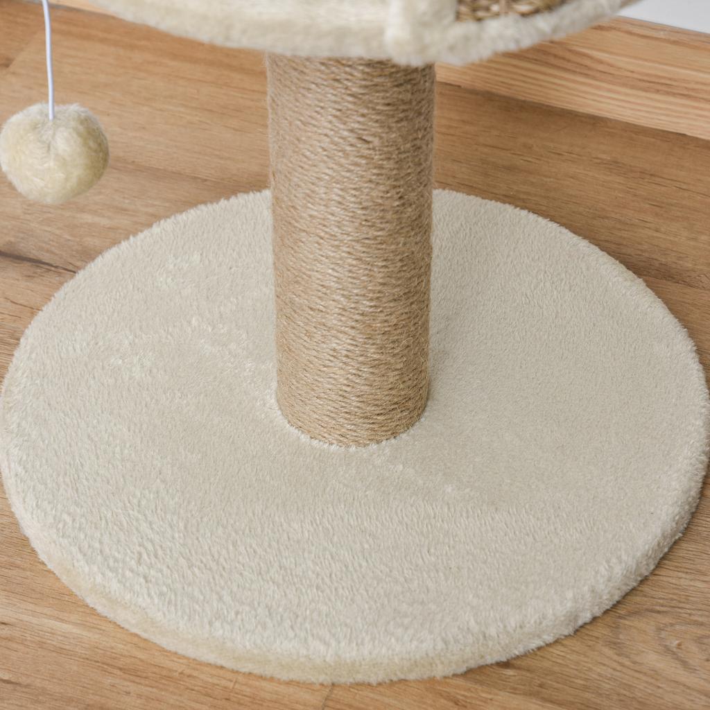 Kratzbaum Katzenbett Katzenkorb, inkl.. Spielball, 40 cm x 40 cm x 49 cm, Natur + Cremeweiß