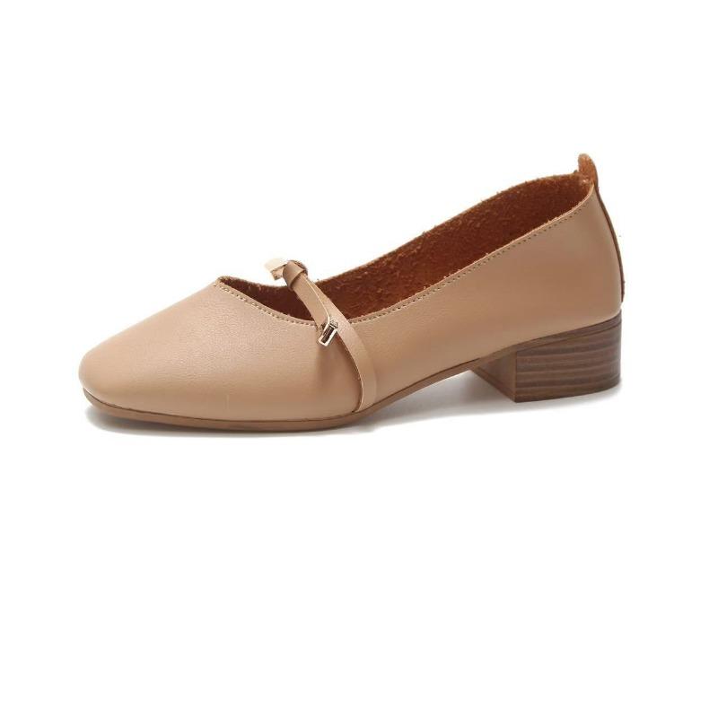 

Spring casual square head thick heel medium heel retro grandma shoes one-word buckle single shoes women s shoes high heels women s 40 светло-коричневого