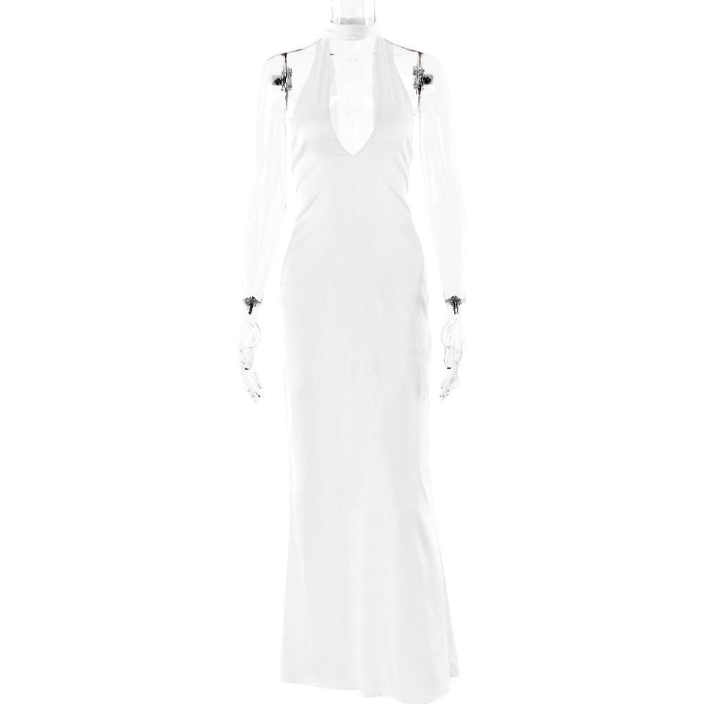 Letní šaty s ramínky na krk, s výstřihem do V a odhalenými zády