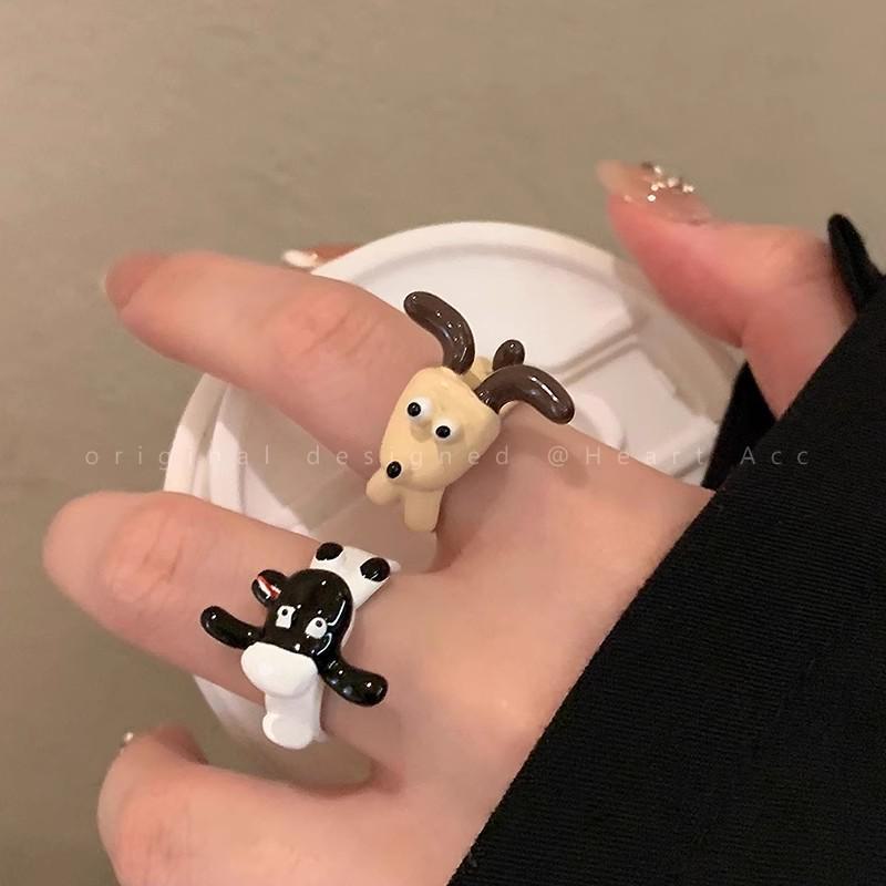 Cuteness Overload: Cartoon Pacha Dog Sheep & Totoro Adjustable Ring - Whimsical Women's Design