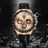 OLEVS Mens Watch Quartz Analog Waterproof Date Wristwatch Black Silicone Belt Stopwatch Large Dial Rose Gold
