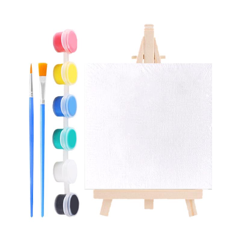 Children s Mini Oil Painting Set: 10x10 Frame, Wooden Easel, Brushes, DIY Doodle Art Supplies