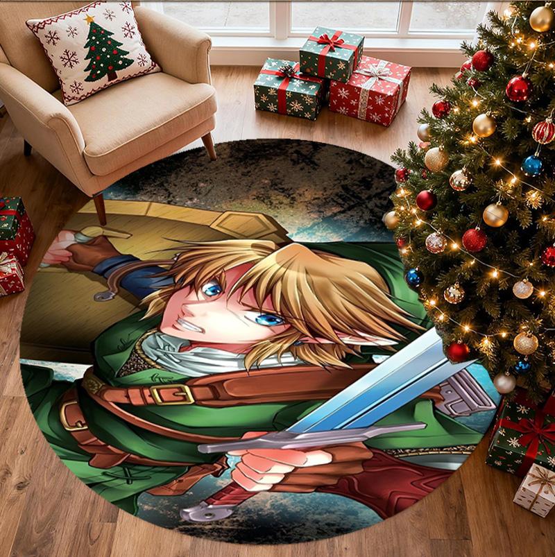 The Legend of Zelda Pattern Round Rug, Indoor/Outdoor Mat, for Picnic, Gameroom, Bedroom, Office, Living Room, Home Decor Carpet, Birthday Gift