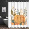 Autumn Watercolor Pumpkin & Leaf Shower Curtain - Cartoon Thanksgiving Design, 12 Hooks Included, Fall Bathroom Decor