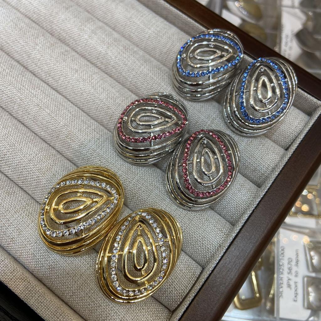 Light Luxury Style Diamond-Set Water Drop-Shaped Corrugated Earrings Temperament Ear Buckle Commuter Fashion Women'S Earrings