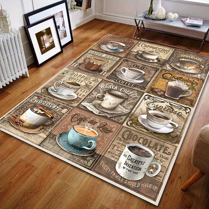 Verschiedene Geschmacksrichtungen Kaffee Kunstdruck Teppich Wohnzimmer Schlafzimmer Bettseite Sofa Bodenmatte Moderne Heimdekoration Bereichsteppich für Geschenke