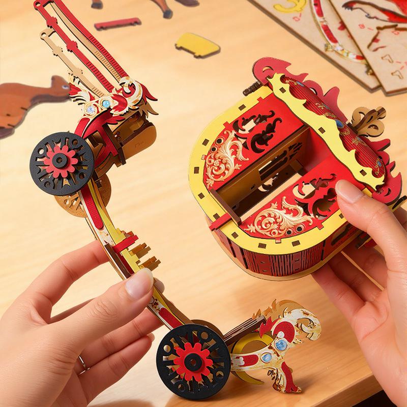 3D Wooden Royal Carriage Puzzle – Children's Educational Model for Intellectual Development