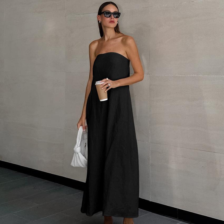 

2025 European & American Slim-Fit Strapless Solid Color Maxi Dress Medium