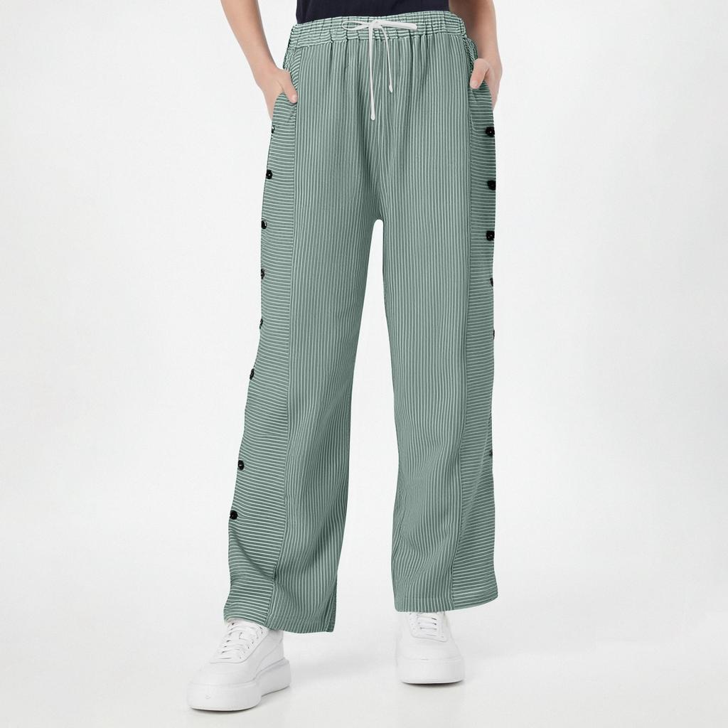 Ženy Ležérní Proužek Potisk postranní zapínání na knoflíky Trendy kalhoty Volné elastický pas Rovné nohavice Pohodlné kalhoty s kapsou