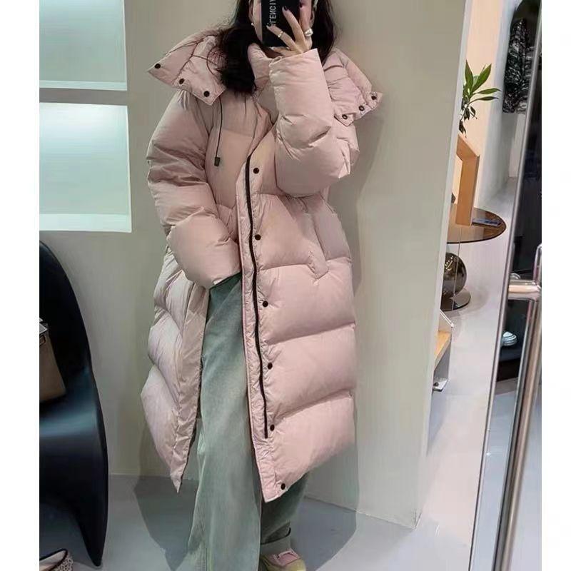 Down jacket women's medium and long 2024 new winter thickened warm Korean version loose hooded women's jacket