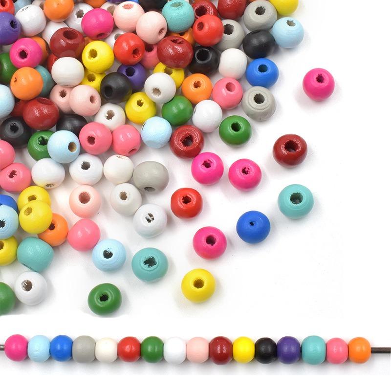 100pcs 8mm Colored Natual Wooden Beads for Craft Round Painted Wood Spacer Loose Beads for Home Party Festival Decoration