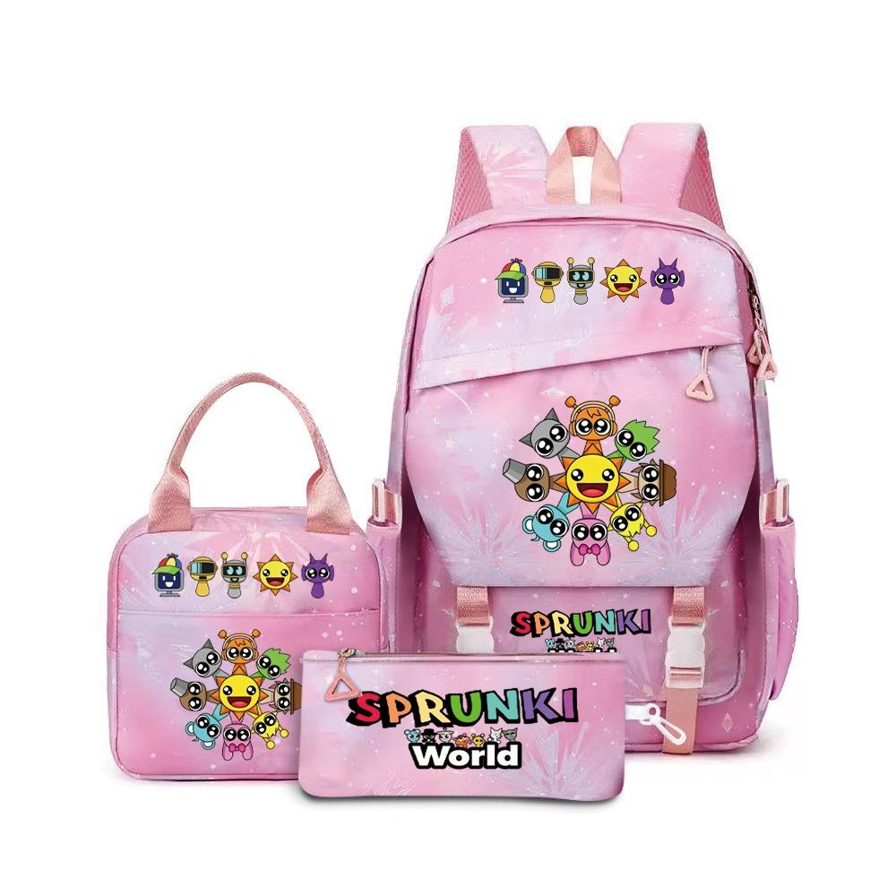 Around the box, elementary school bag sprunki cartoon backpack three-piece set D