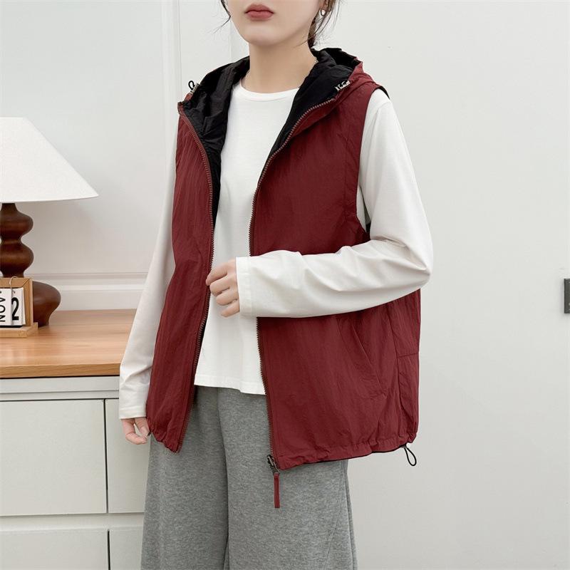 

2026 Spring Plus Size Reversible Hooded Vest for Women - Slimming Cardigan Top 2610 4XL красный