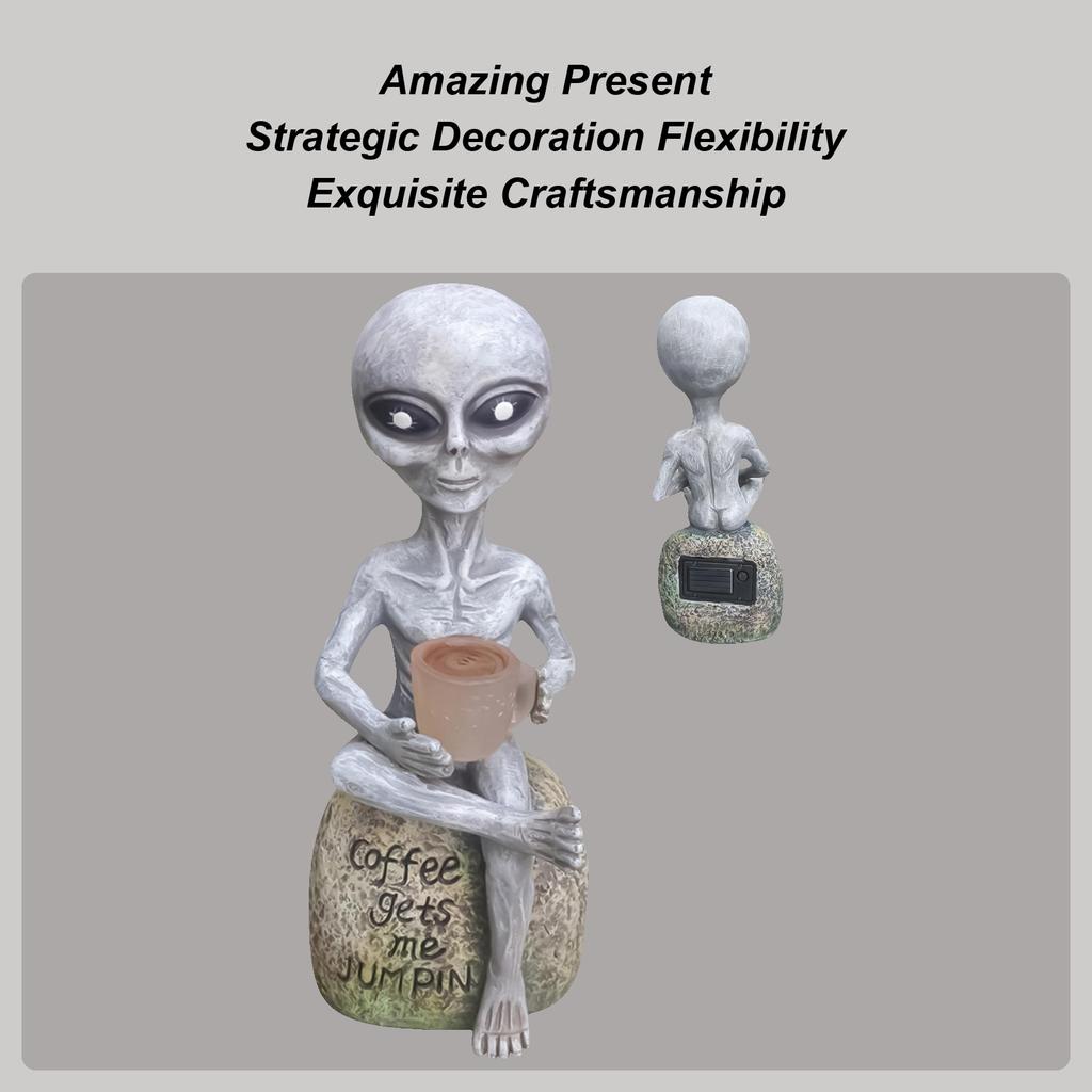 Solar Alien Statue Small Resin Landscape Figure Collectible Sci-Fi Solar Light Decoration for Outdoor Patio Garden Lawn Balcony