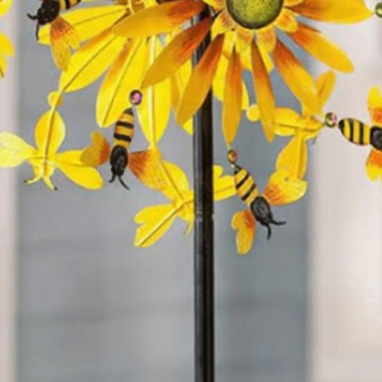Outdoor Wind Spinner 27" Metal Sunflower Bees Rotating Windmill with Stake Kinetic Wind Sculptures for Outdoor Yard Patio Balcony Courtyard Garden