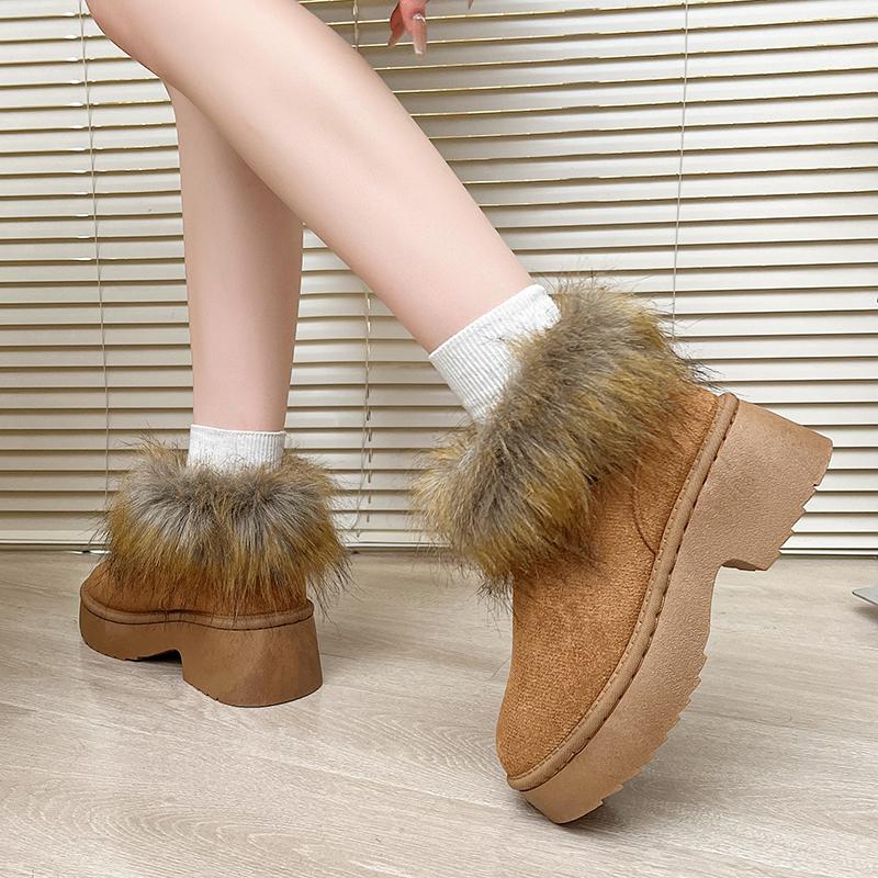 Fashion Warm Cotton Boots Women's Fashion Round Toe Suede Deep Mouth Non-Slip Block Heel Platform Snow Boots
