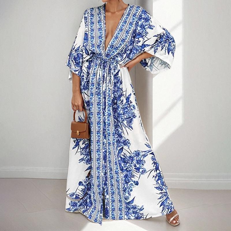 

V-Neck Loose Hem Spring Dress - European & American Style 3XL