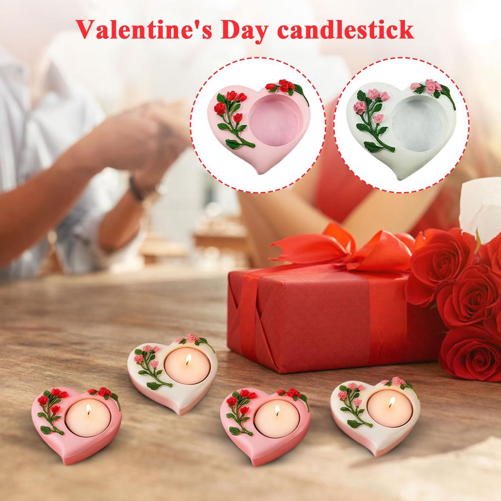 Valentine's Day Fashionable Gift And Decor: Heart-shaped Candle Holder Resin Ornament For Bedroom And Hotel Ambiance Decoration