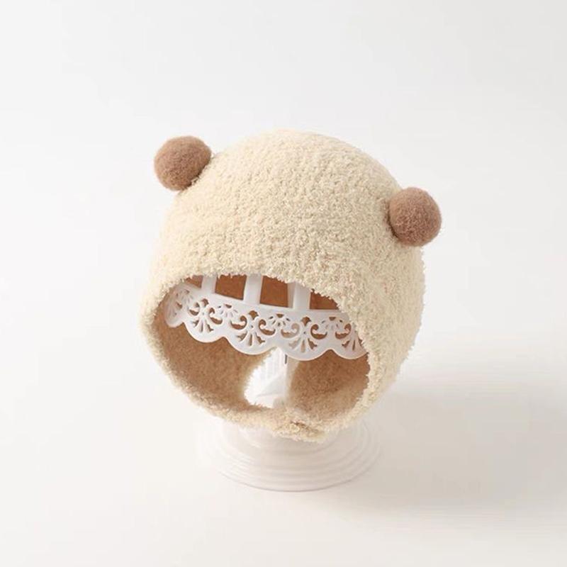 Cute Winter Warm Kids Girl Boys Baby Hats Fleece Wool Hemming Caps With Ball Solid Wool Ear Protection Hats Soft Newborn Bonnet