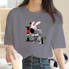Cotton Spring/Summer Trendy Brand Rabbit Printed Short Sleeve Light Luxury Women's Round Neck Loose Casual Trendy T-shirt